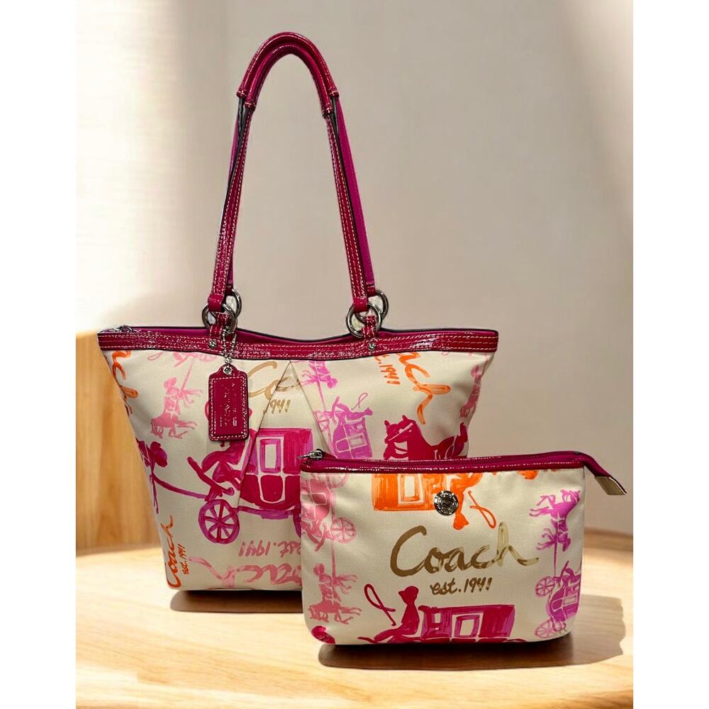 Y2K Coach F14892 Horse & Carriage Sateen Tote & Pouch